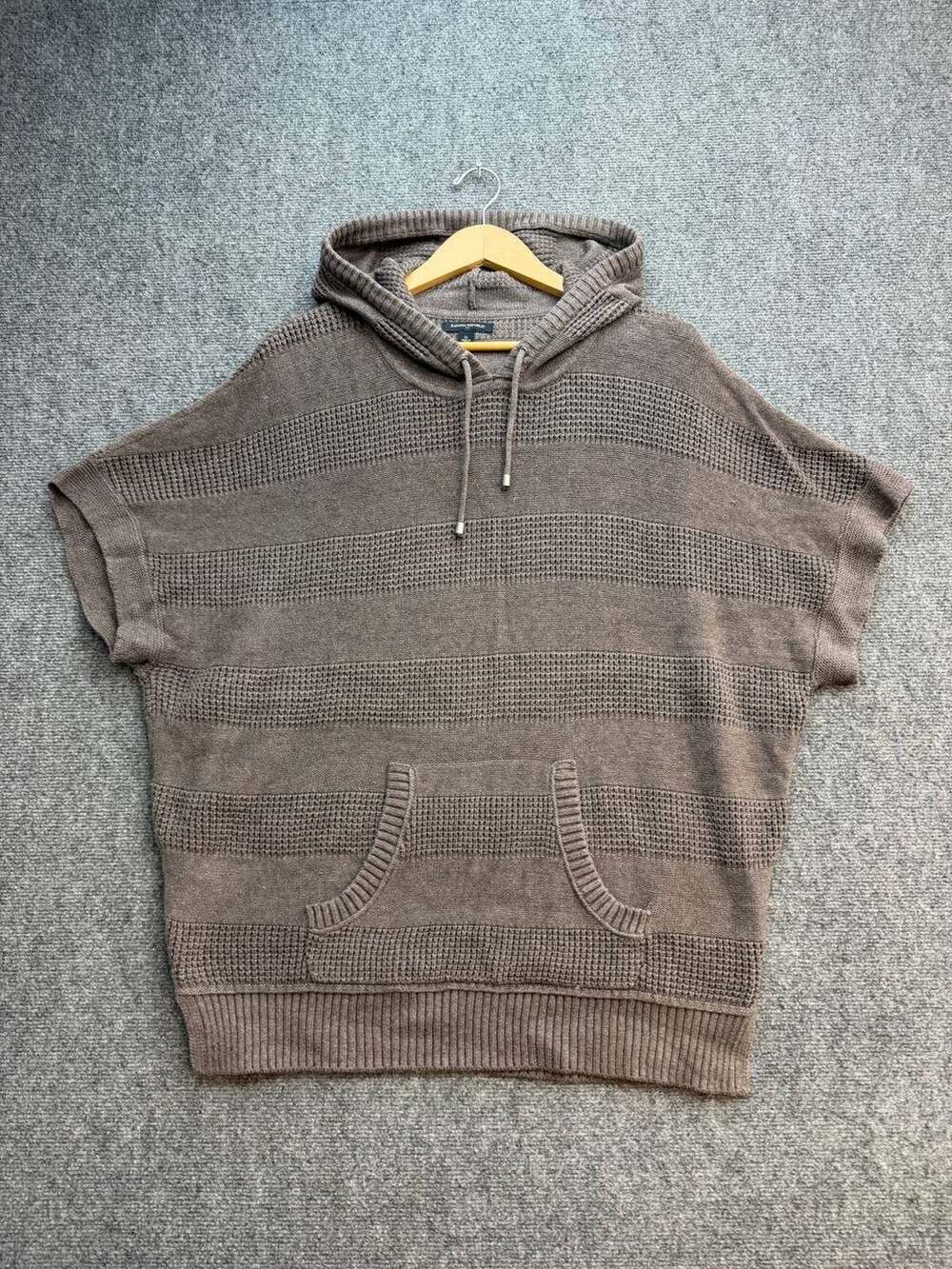 Banana Republic Womens XL Taupe Hooded Short Sleeve Cotton Rabbit Hair Sweater